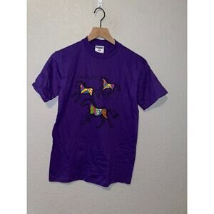 Vintage Lake City Shirt Colorado Horse Horses Graphic Purple Tee VTG 90s Small